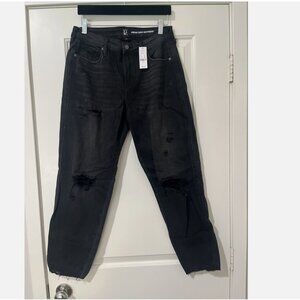 NY&Co NWT Womens 12 Dream Curvy Boyfriend Denim Distressed Jeans Black Ankle